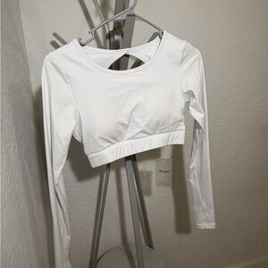 White Long-Sleeve Cropped Performance Top